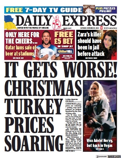 Daily Express Newspaper Front Page (UK) for 19 November 2022