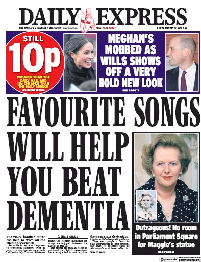 Daily Express Newspaper Front Page (UK) for 19 January 2018