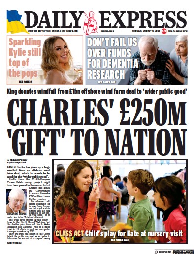 Daily Express Newspaper Front Page (UK) for 19 January 2023