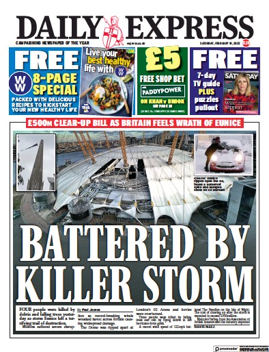 Daily Express Newspaper Front Page (UK) for 19 February 2022