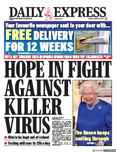 Daily Express Newspaper Front Page (UK) for 19 March 2020