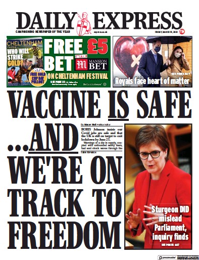 Daily Express Newspaper Front Page (UK) for 19 March 2021