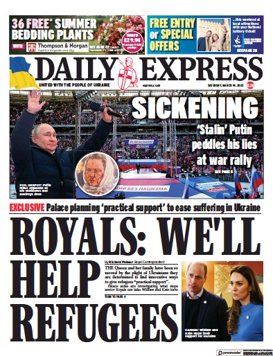 Daily Express Newspaper Front Page (UK) for 19 March 2022