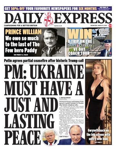 Daily Express Newspaper Front Page (UK) for 19 March 2025