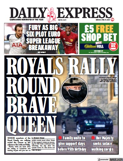Daily Express Newspaper Front Page (UK) for 19 April 2021
