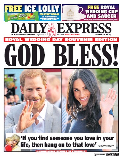 Daily Express Newspaper Front Page (UK) for 19 May 2018