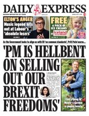 Daily Express front page for 19 May 2025