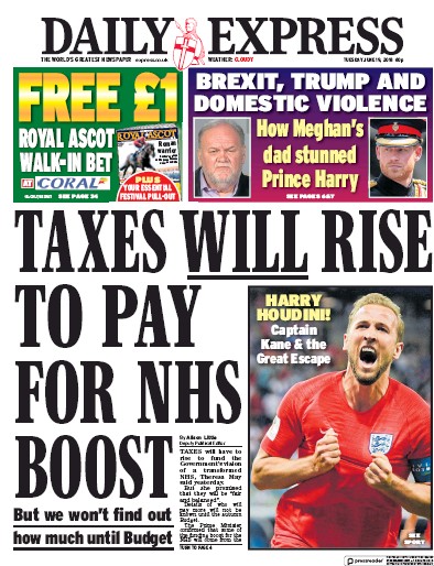Daily Express Newspaper Front Page (UK) for 19 June 2018