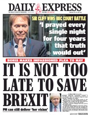 Daily Express (UK) Newspaper Front Page for 19 July 2018
