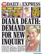 Daily Express Newspaper Front Page (UK) for 19 August 2013