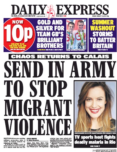 Daily Express Newspaper Front Page (UK) for 19 August 2016