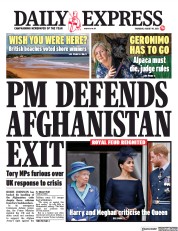 Daily Express (UK) Newspaper Front Page for 19 August 2021