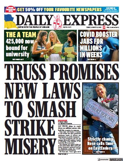 Daily Express Newspaper Front Page (UK) for 19 August 2022