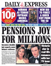 Daily Express (UK) Newspaper Front Page for 19 September 2016
