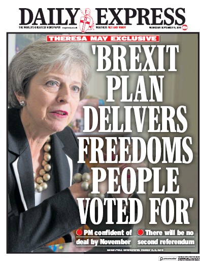 Daily Express Newspaper Front Page (UK) for 19 September 2018