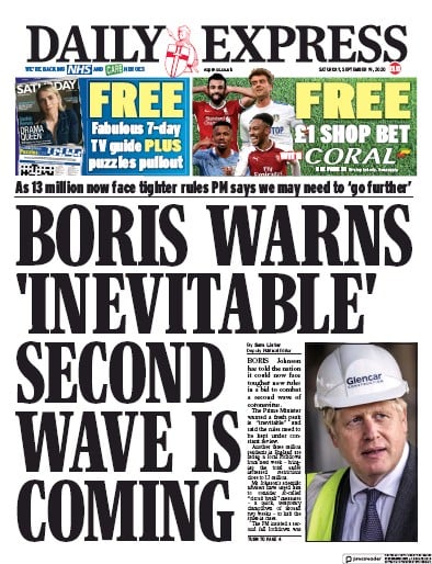 Daily Express Newspaper Front Page (UK) for 19 September 2020