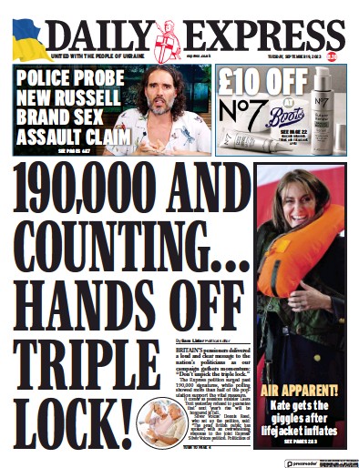 Daily Express Newspaper Front Page (UK) for 19 September 2023