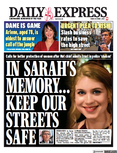 Daily Express Newspaper Front Page (UK) for 1 October 2021