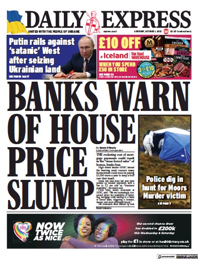 Daily Express Newspaper Front Page (UK) for 1 October 2022