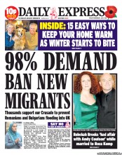 Daily Express (UK) Newspaper Front Page for 1 November 2013