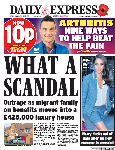 Daily Express Newspaper Front Page (UK) for 1 November 2016