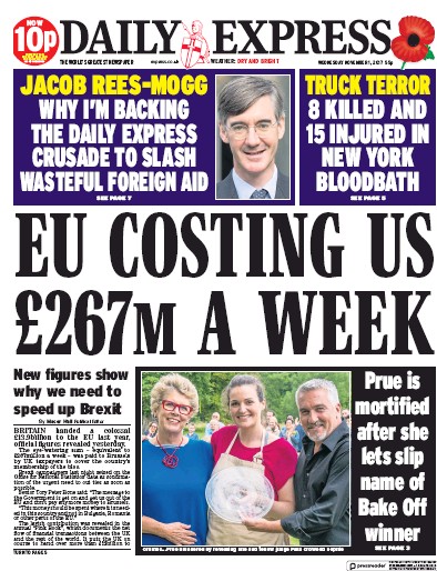 Daily Express Newspaper Front Page (UK) for 1 November 2017