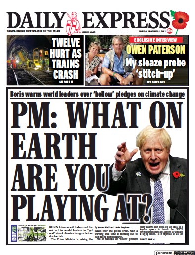 Daily Express Newspaper Front Page (UK) for 1 November 2021