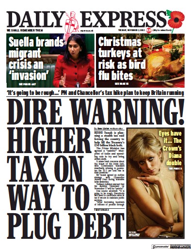 Daily Express Newspaper Front Page (UK) for 1 November 2022