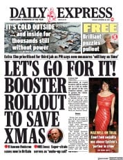 Daily Express (UK) Newspaper Front Page for 1 December 2021