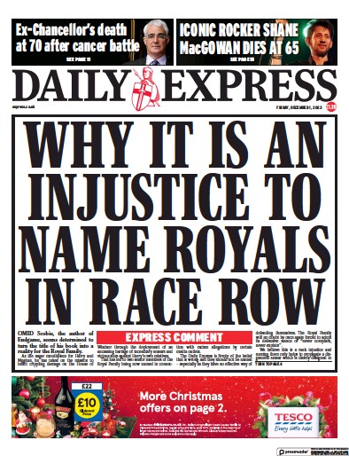 Daily Express Newspaper Front Page (UK) for 1 December 2023
