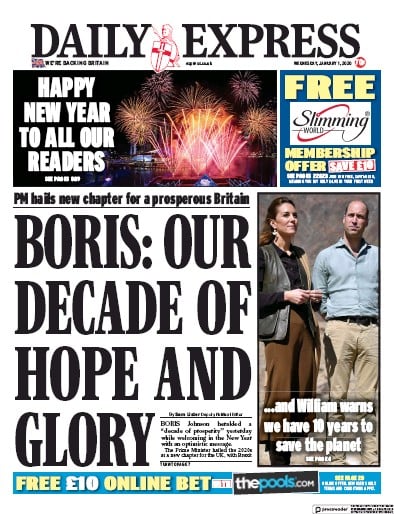 Daily Express Newspaper Front Page (UK) for 1 January 2020