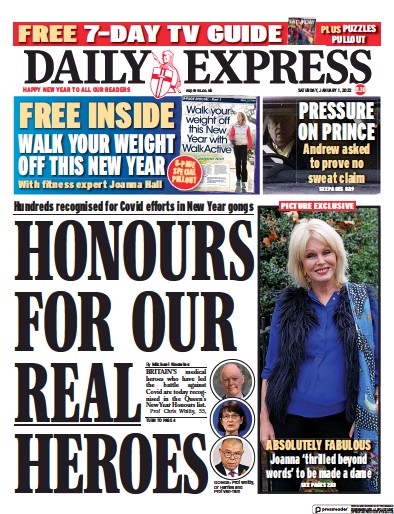 Daily Express Newspaper Front Page (UK) for 1 January 2022