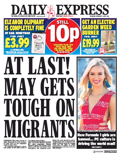 Daily Express Newspaper Front Page (UK) for 1 February 2018
