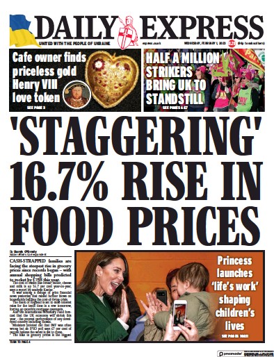 Daily Express Newspaper Front Page (UK) for 1 February 2023