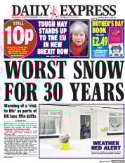 Daily Express (UK) Newspaper Front Page for 1 March 2018