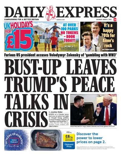 Daily Express Newspaper Front Page (UK) for 1 March 2025