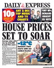 Daily Express Newspaper Front Page (UK) for 1 April 2013