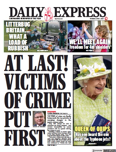 Daily Express Newspaper Front Page (UK) for 1 April 2021