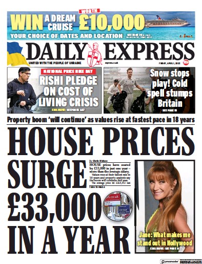 Daily Express Newspaper Front Page (UK) for 1 April 2022