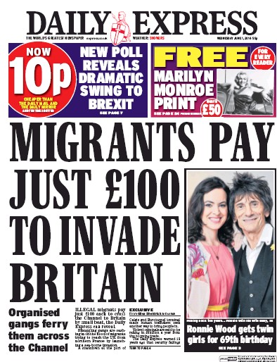 Daily Express Newspaper Front Page (UK) for 1 June 2016