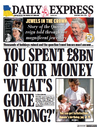 Daily Express Newspaper Front Page (UK) for 1 June 2022