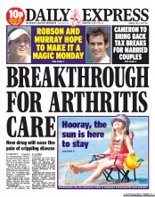 Daily Express (UK) Newspaper Front Page for 1 July 2013