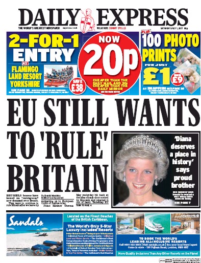 Daily Express Newspaper Front Page (UK) for 1 July 2017