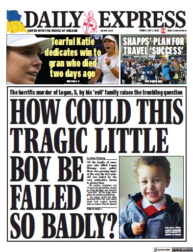 Daily Express Newspaper Front Page (UK) for 1 July 2022