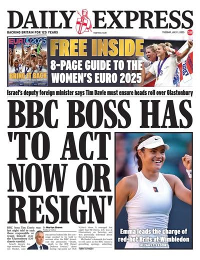 Daily Express Newspaper Front Page (UK) for 1 July 2025