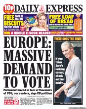 Daily Express Newspaper Front Page (UK) for 1 August 2011
