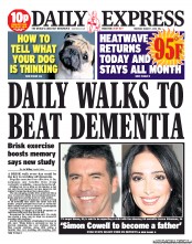 Daily Express Newspaper Front Page (UK) for 1 August 2013