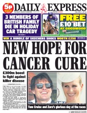 Daily Express (UK) Newspaper Front Page for 1 August 2014