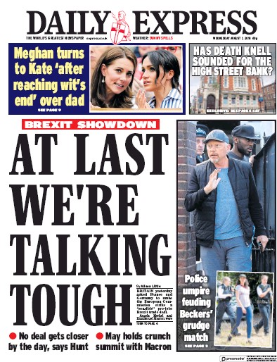 Daily Express Newspaper Front Page (UK) for 1 August 2018