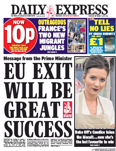 Daily Express Newspaper Front Page (UK) for 1 September 2016